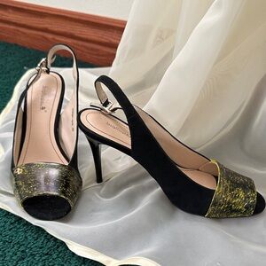 Stylish Black and Yellow Slingback Heels